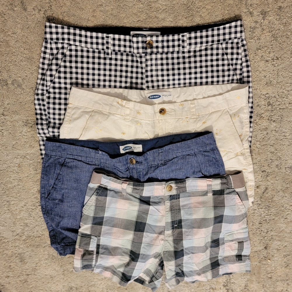 Lot 4 Pair Womens Shorts OLD navy Every Day Short Mid-rise Lee Blue Plaid 16